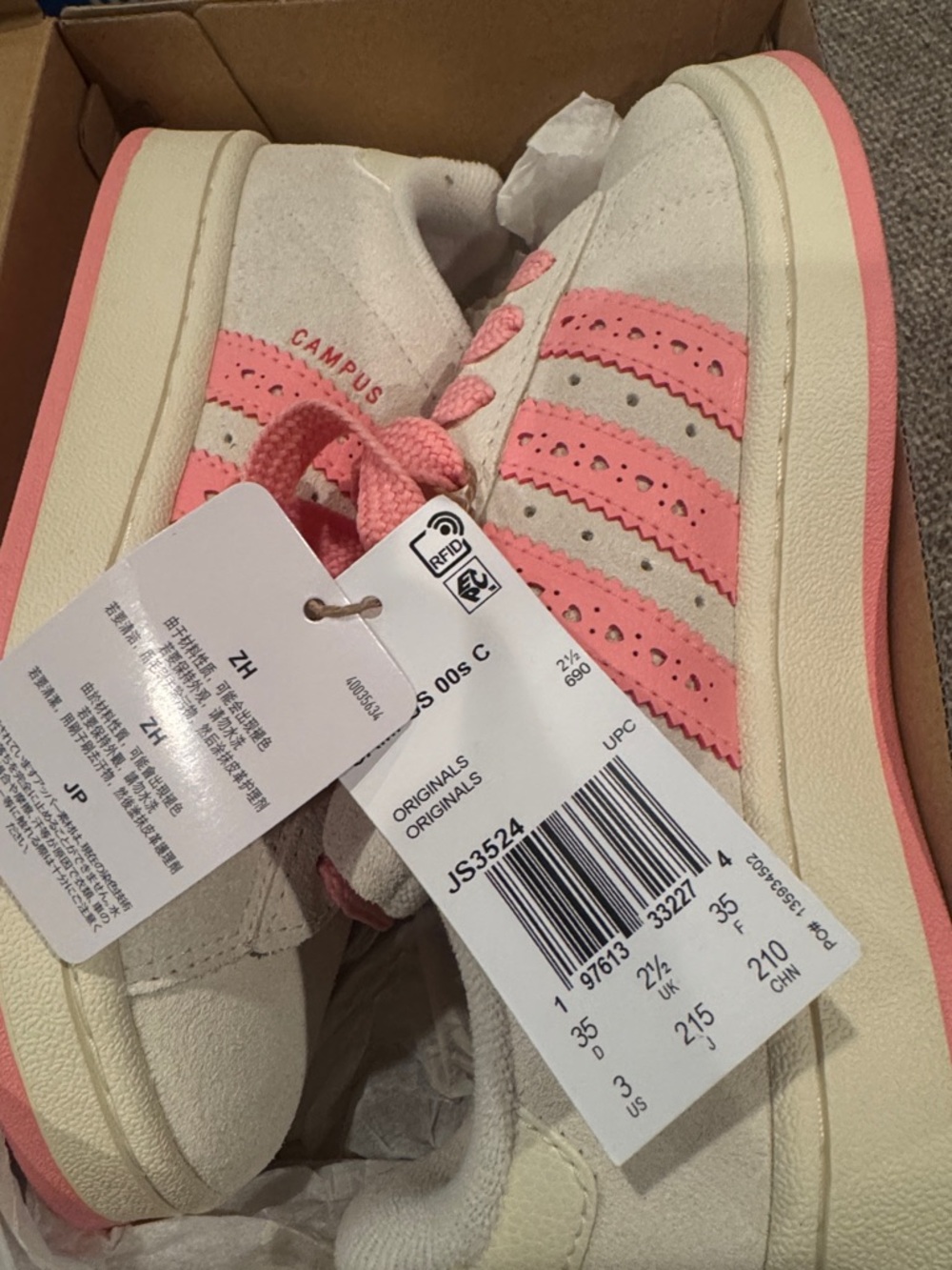 New adidas Campus Sneakers in Cream & Pink Accent size 3 for a steal